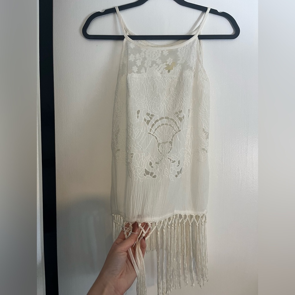 Sugarlips Cream Lace Top with Fringe